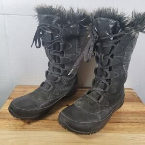 THE NORTH FACE Womens Nuptse Purna Black PrimaLoft Snow Boots Size 7 Faux Fur